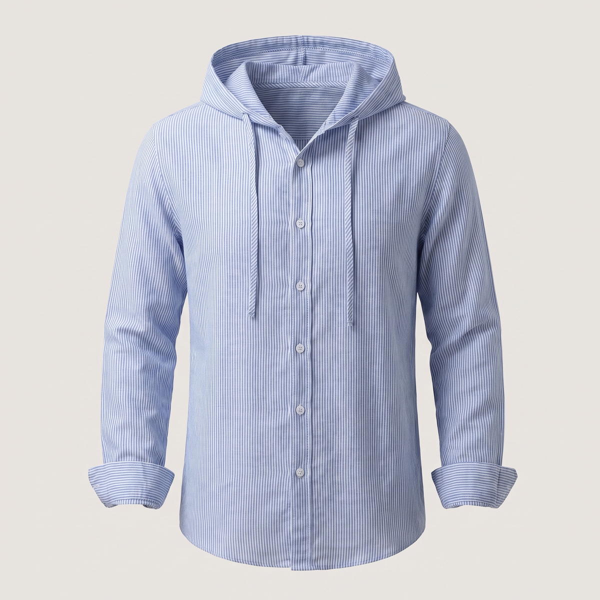 Men’s Pinstripe Hooded Shirt with Button Front