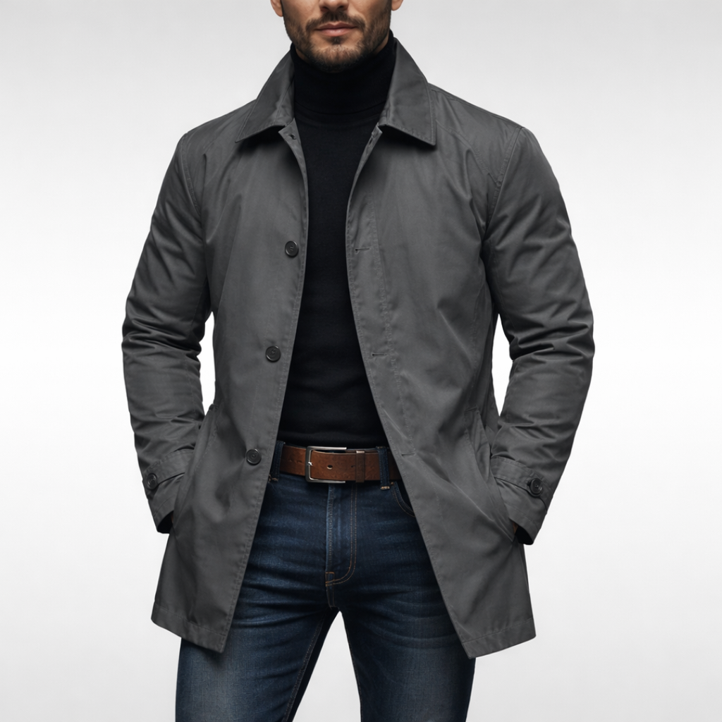 Men's Single-Breasted Longline Trench Coat