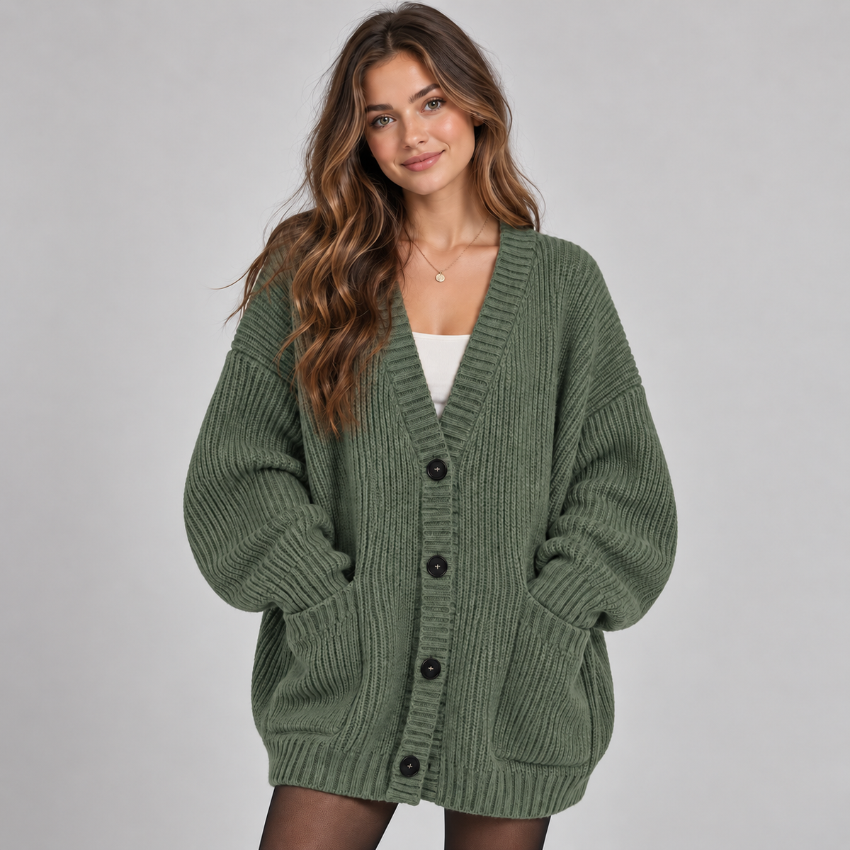 Women's Oversized Chunky Knit Button-Front Cardigan