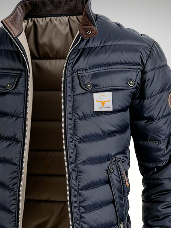 Men's Quilted Puffer Bomber Jacket with Ribbed Trim