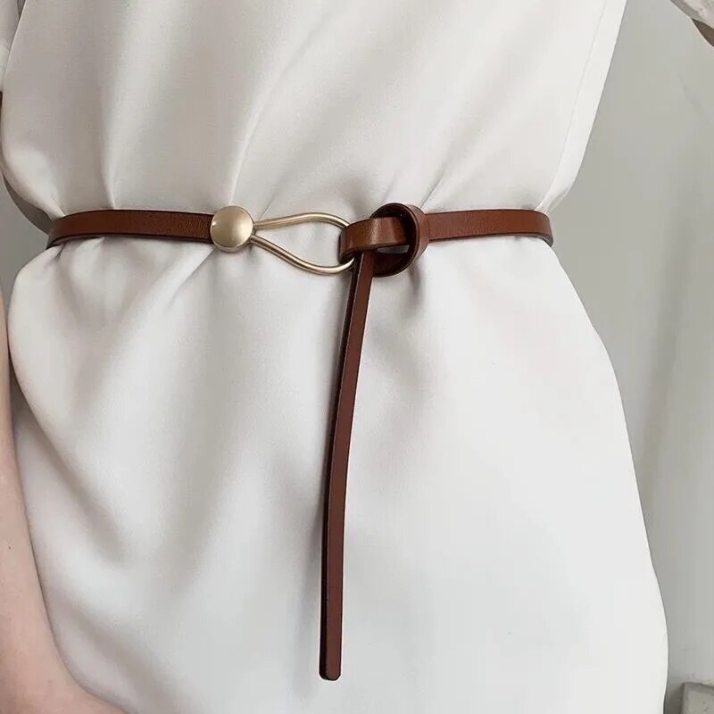 Women’s Skinny Knot Belt with Gold-Tone Hook Buckle