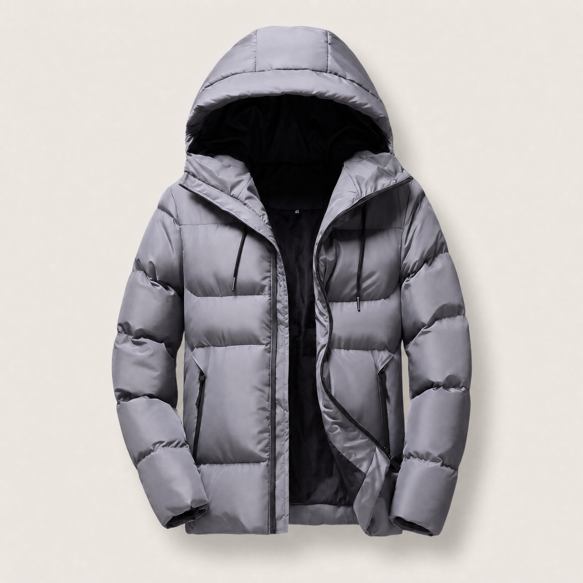 Men's Hooded Puffer Jacket with Drawstring Hood