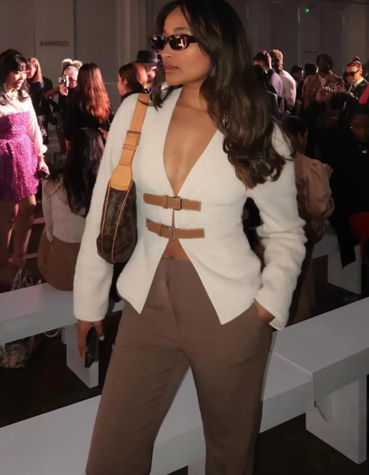 Women's Textured Jacket with Contrast Buckle Straps