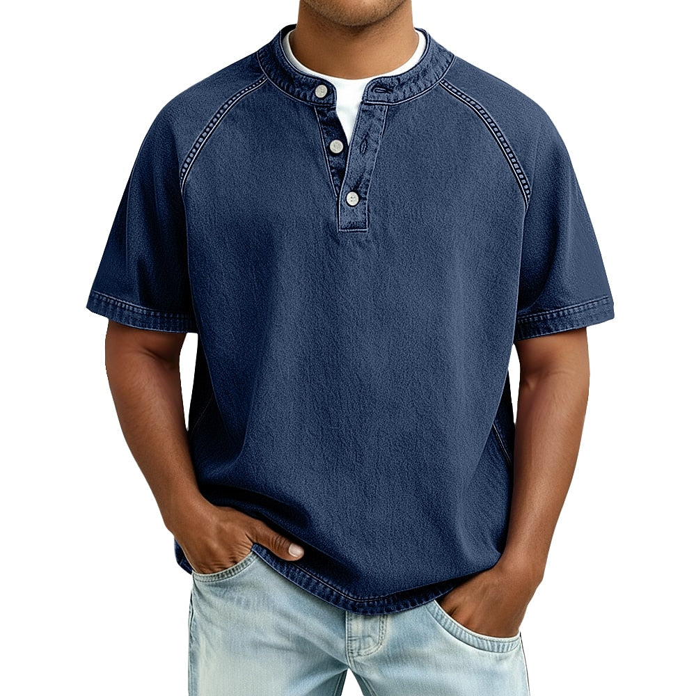 Men's Washed Raglan Short Sleeve Henley Shirt