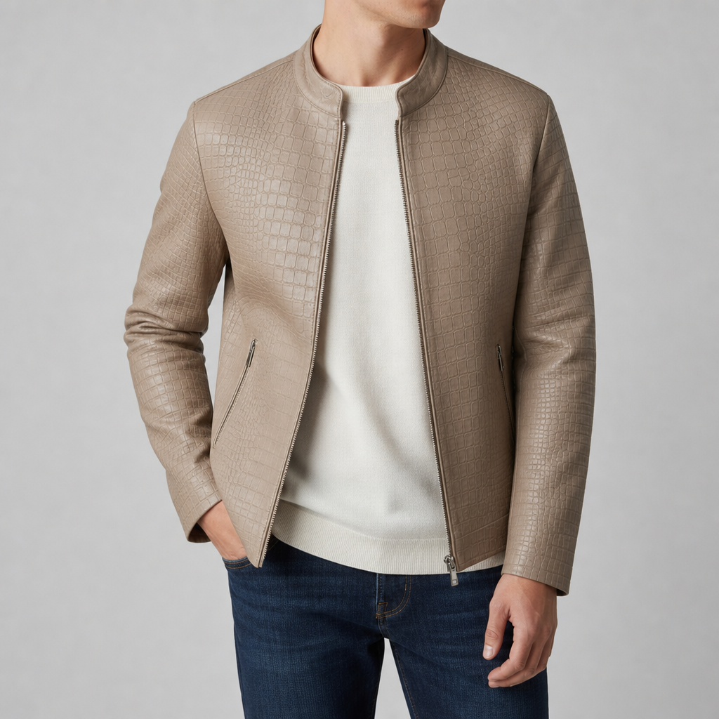 Men’s Croc-Embossed Faux Leather Jacket