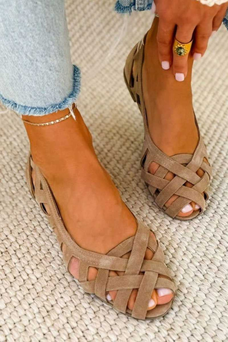 Women's Woven Cutout Flat Sandals with Ankle Strap