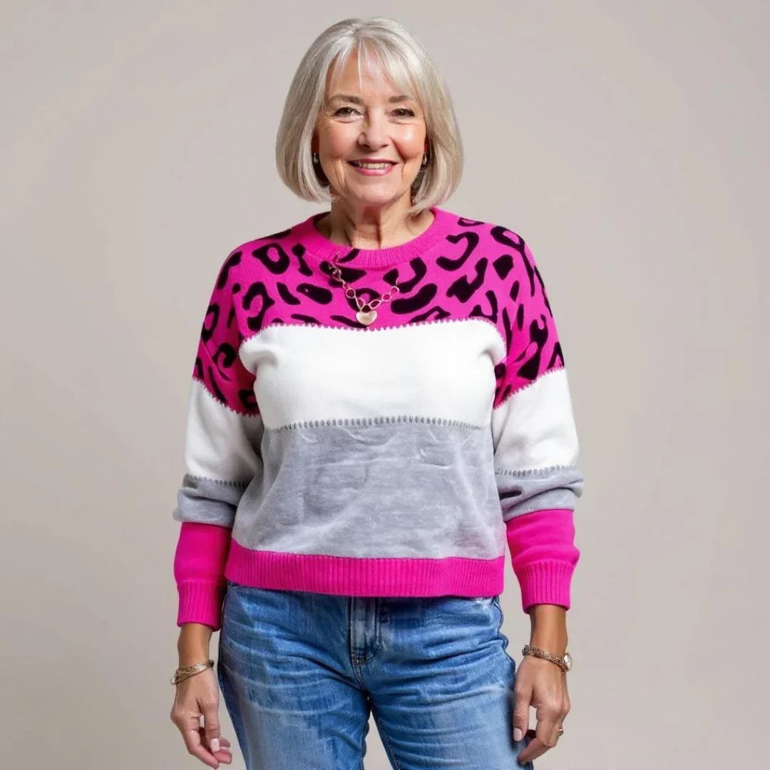 Women's Leopard Print Colour Block Knit Sweater