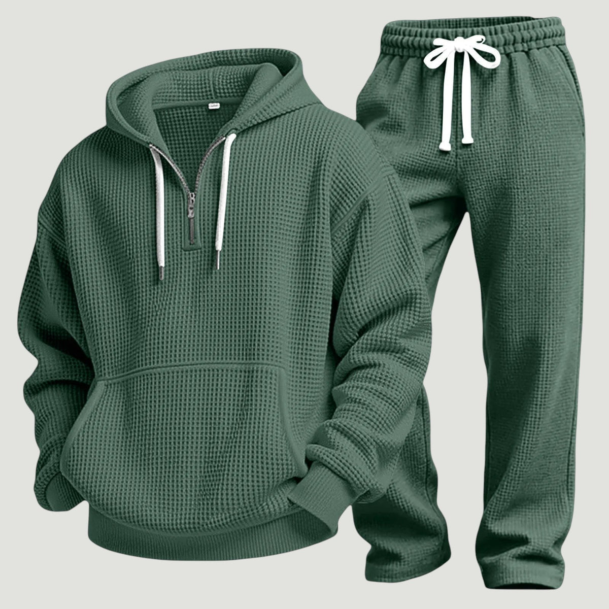 Men's Waffle Knit Half-Zip Hoodie and Jogger Set
