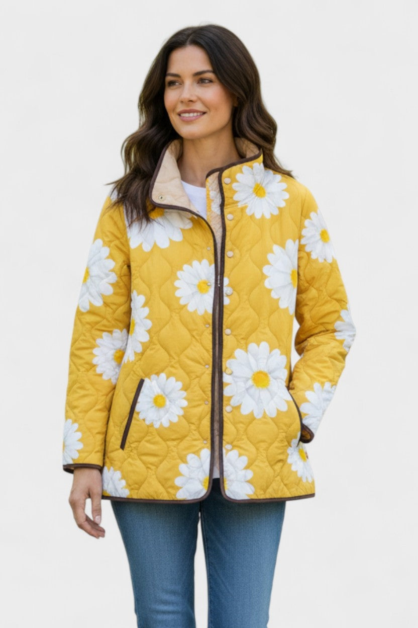 Women's Patchwork Floral Quilted Snap-Front Jacket