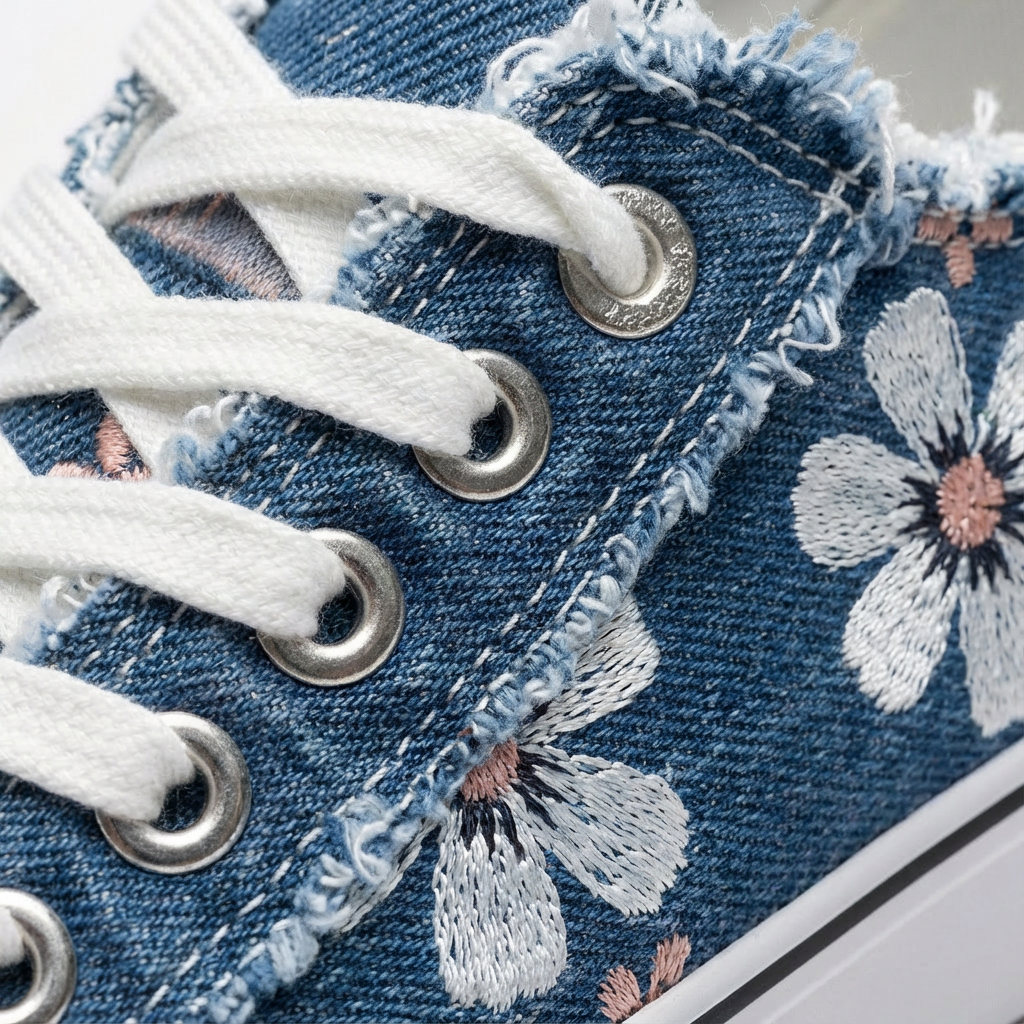 Women's Floral Denim Low-Top Canvas Sneakers