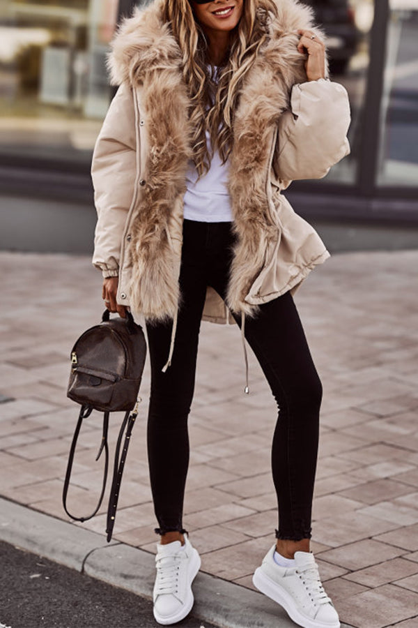 Women's Faux Fur Trim Hooded Parka Jacket