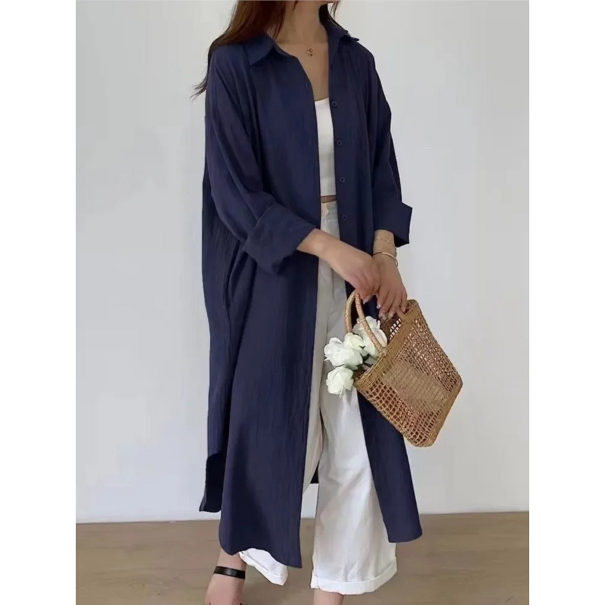 Women's Longline Oversized Button-Down Shirt Dress