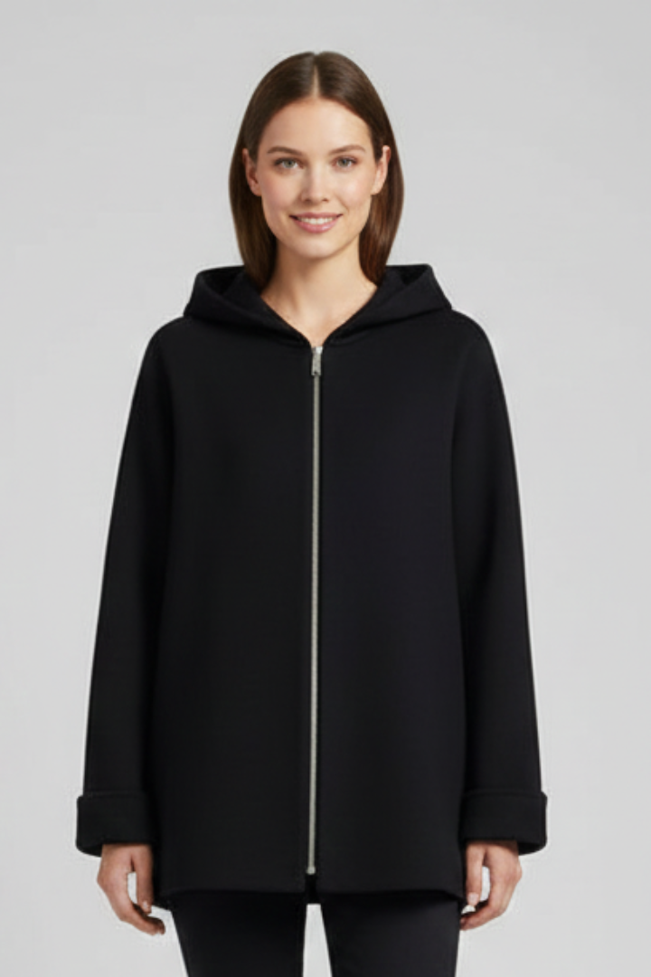 Women's Oversized Hooded Zip Jacket with Turn-Up Cuffs