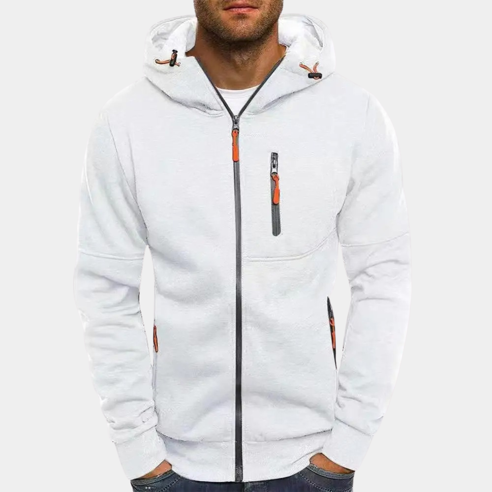 Men's Zip-Up Hooded Sweatshirt with Contrast Drawcords