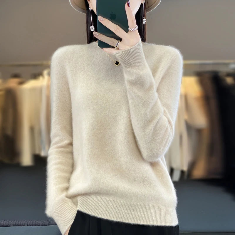 Women's Soft Knit Crew Neck Sweater with Ribbed Trim
