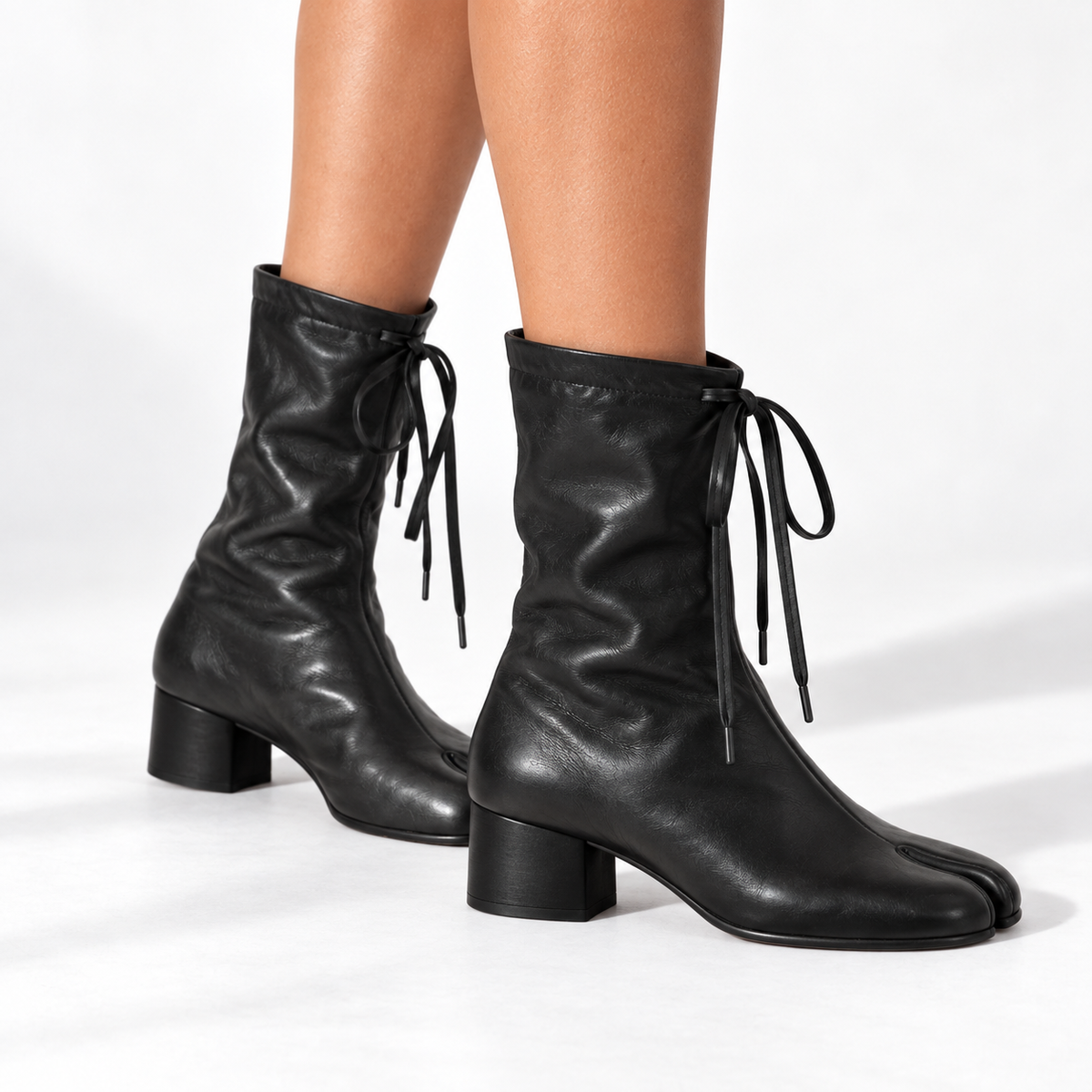 Women’s Split-Toe Mid-Calf Boots with Tie Detail