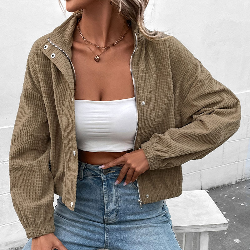 Women’s Waffle Knit Snap Button Jacket