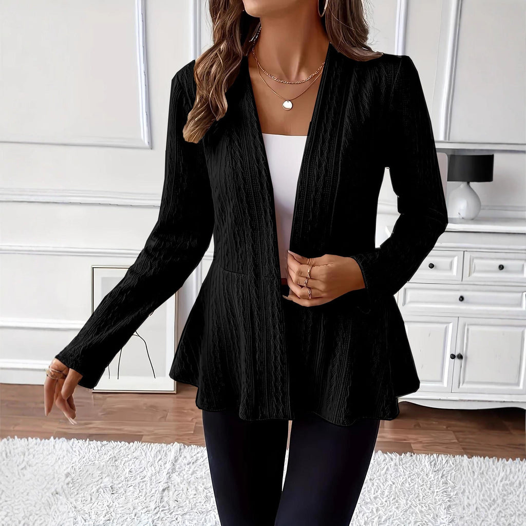 Women’s Textured Knit Peplum Blazer with V-Neck