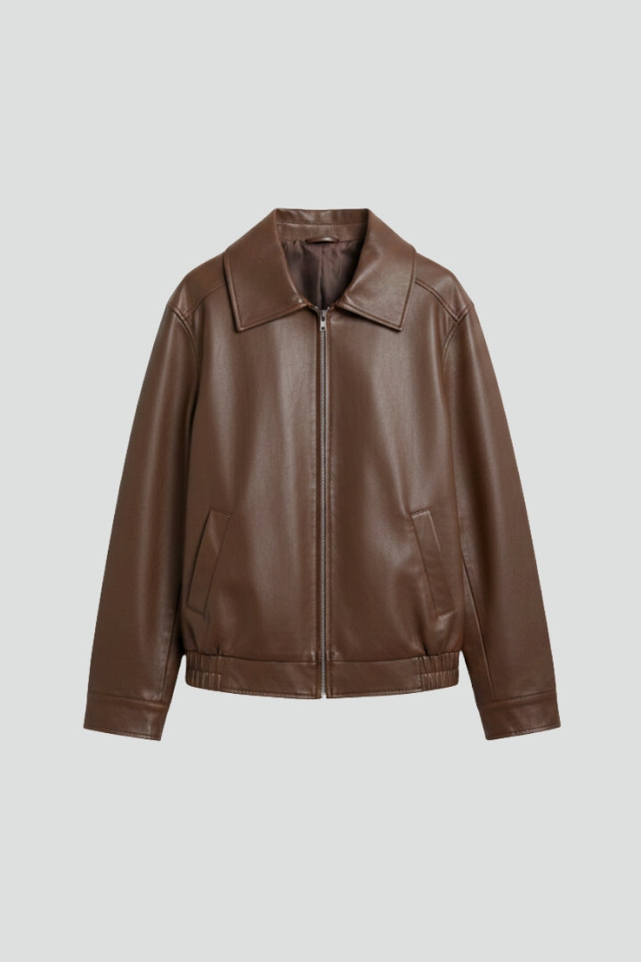 Women's Faux Leather Collared Zip Jacket