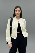 Women's Cropped Bomber Jacket with Flap Pockets