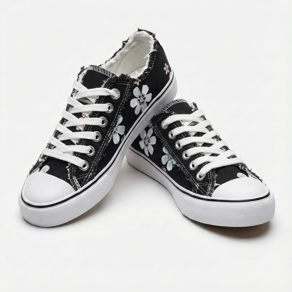 Women's Floral Denim Low-Top Canvas Sneakers