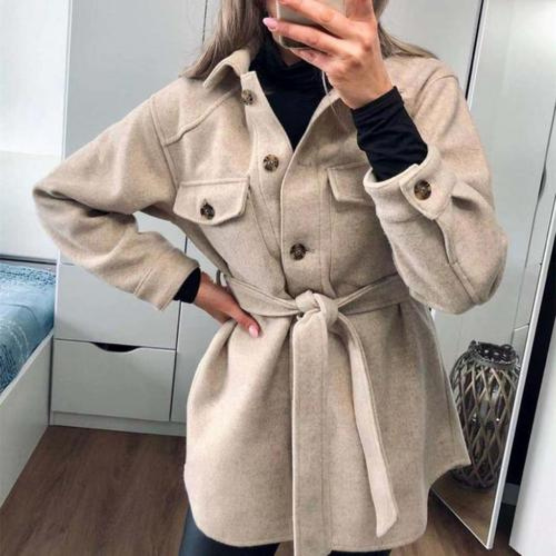 Women's Belted Shacket with Flap Chest Pockets