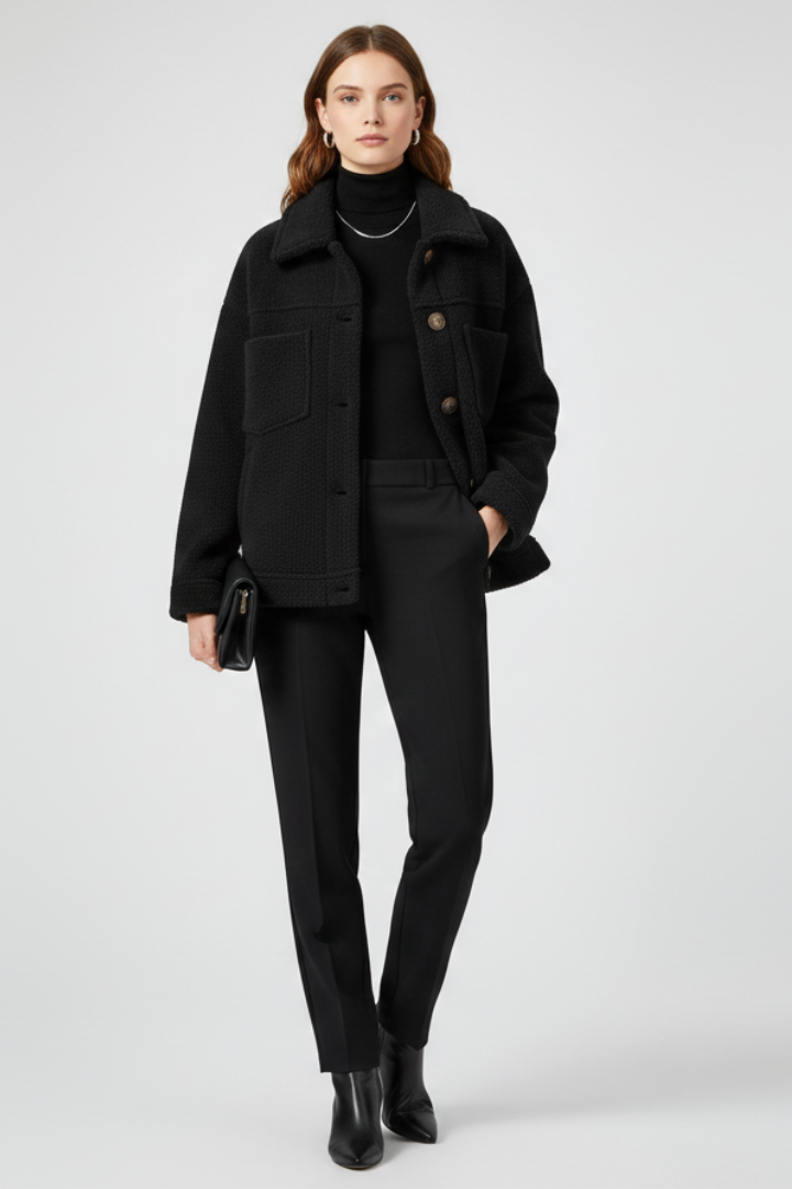 Women's Textured Teddy Shacket with Patch Pockets