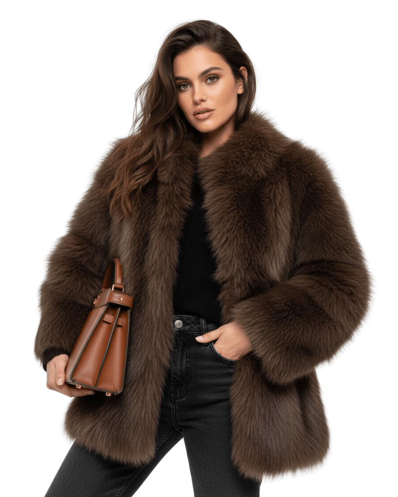 Women's Cropped Faux Fur Jacket with Open Front