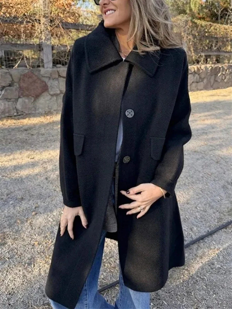 Women's Relaxed Single-Breasted Coat with Flap Pockets