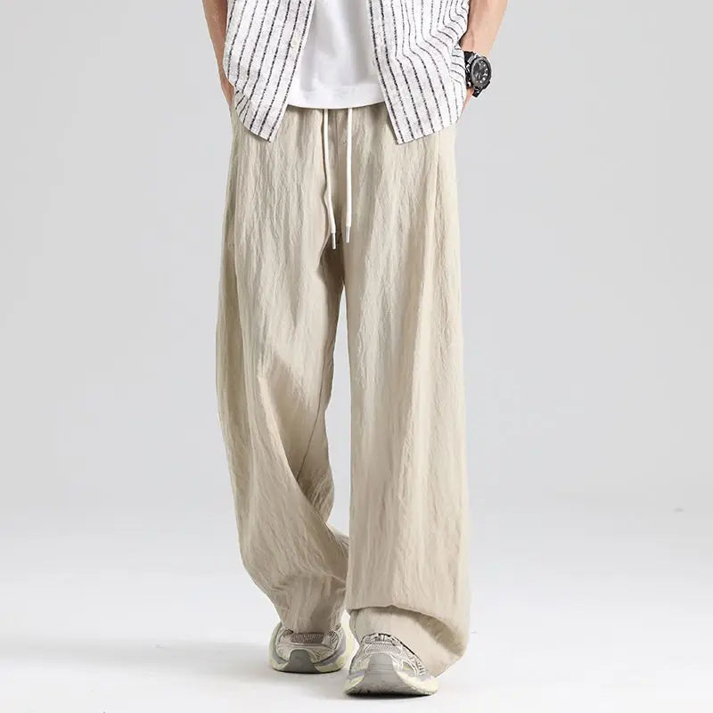 Men's Wide-Leg Drawstring Linen-Look Trousers