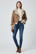 Women's Faux Shearling Aviator Jacket with Buckle Details