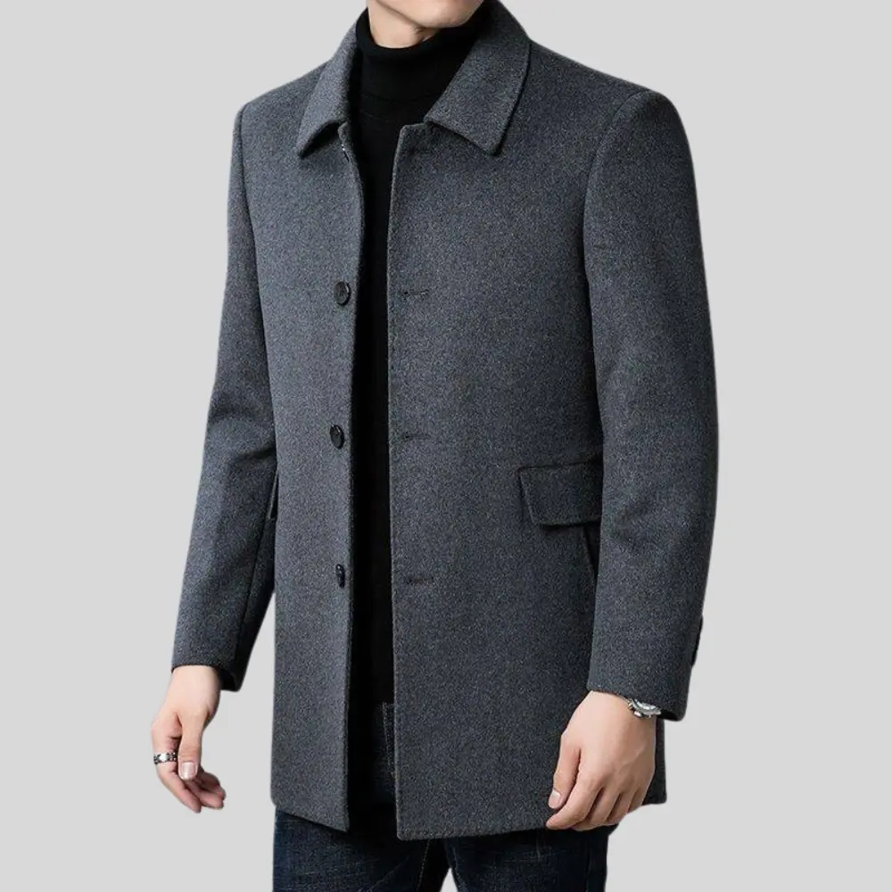 Men's Single-Breasted Overcoat with Flap Pockets