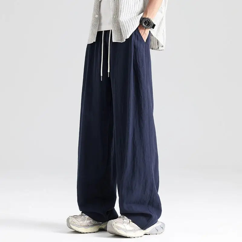 Men's Wide-Leg Drawstring Linen-Look Trousers