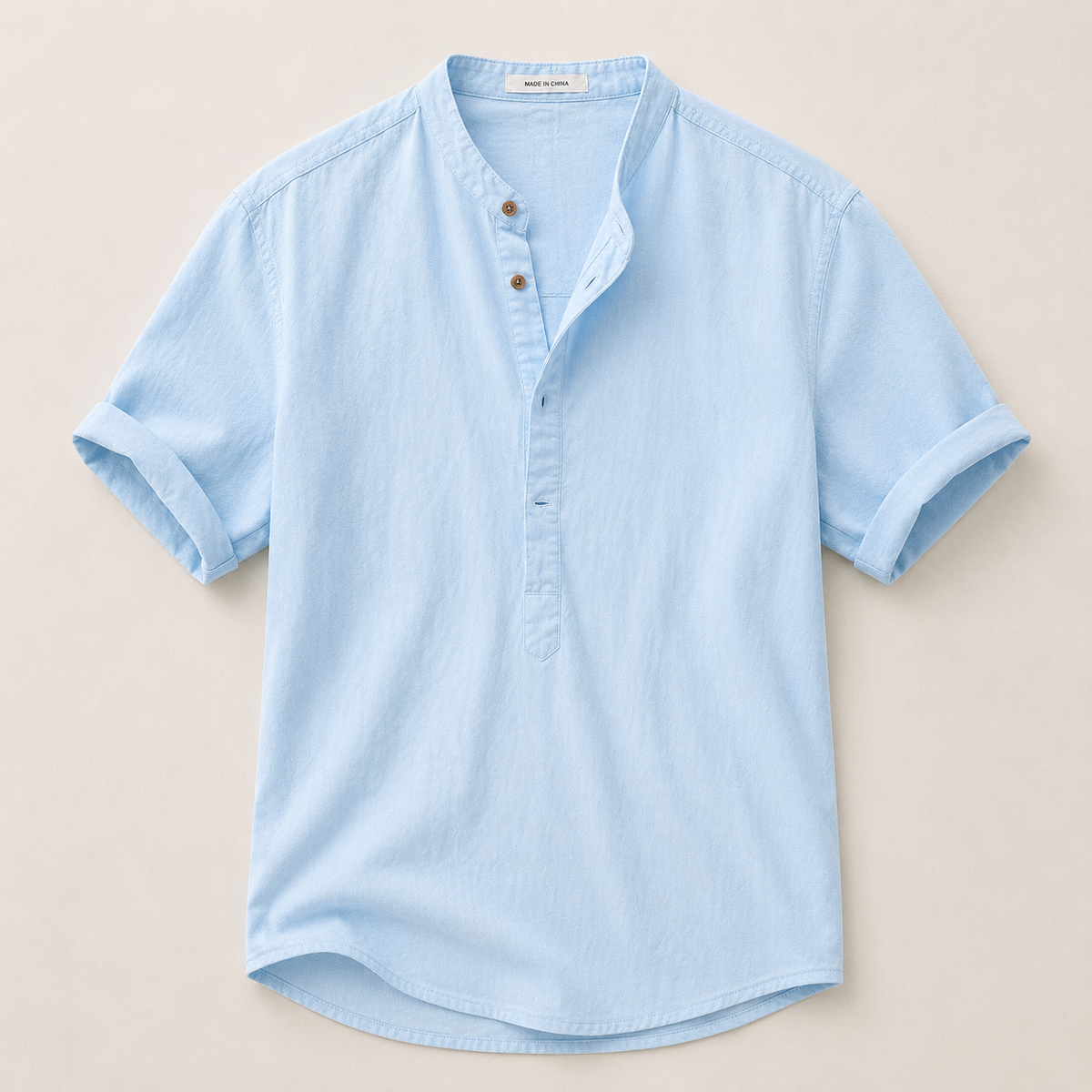 Men's Short Sleeve Band Collar Popover Shirt