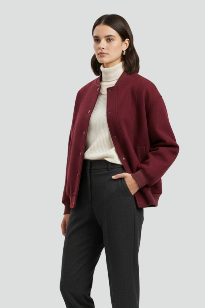 Women's Oversized Bomber Jacket with Snap Button Front