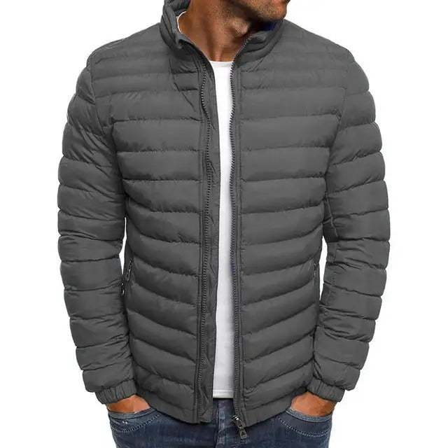 Men's Quilted Puffer Jacket with Stand Collar