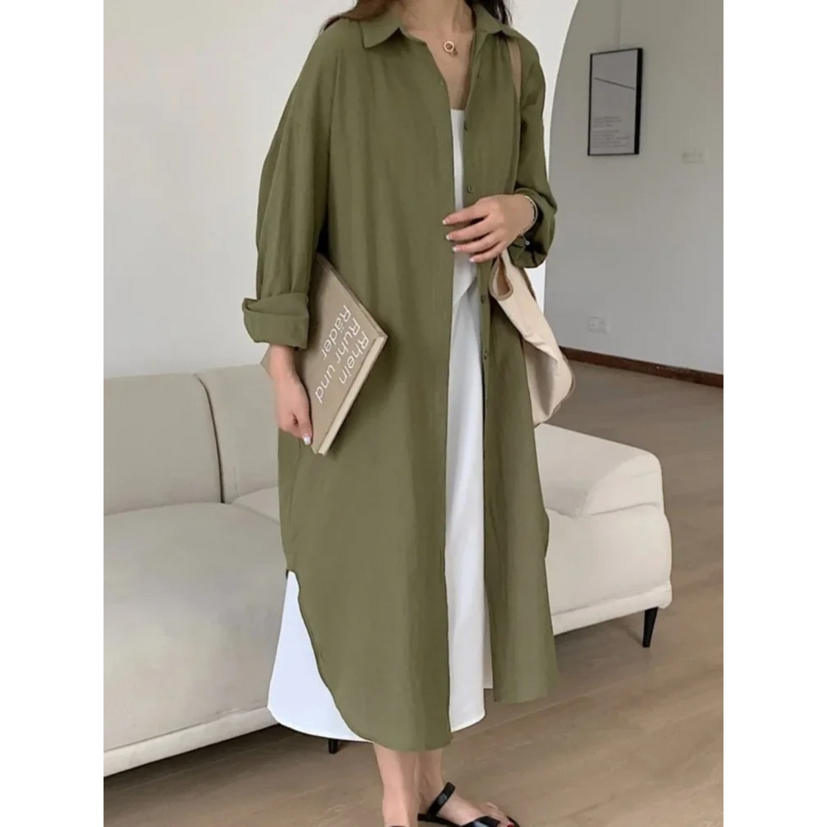 Women's Longline Oversized Button-Down Shirt Dress