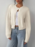 Women's Cropped Round Neck Button-Up Knit Cardigan
