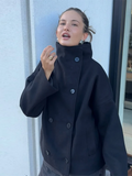Women's Oversized Funnel Neck Double-Breasted Short Coat