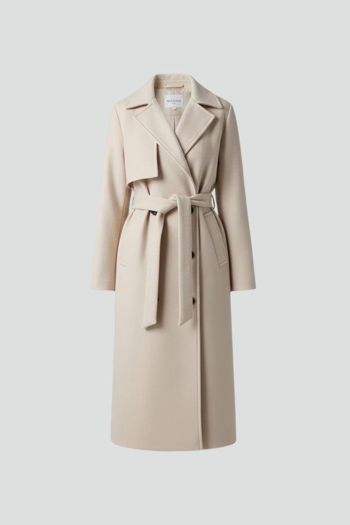 Women's Belted Longline Trench Coat with Storm Flap