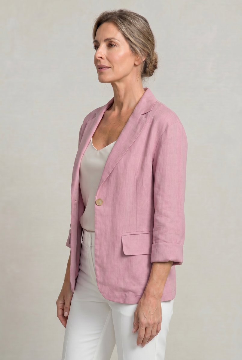 Women's Relaxed Single-Button Linen-Look Blazer
