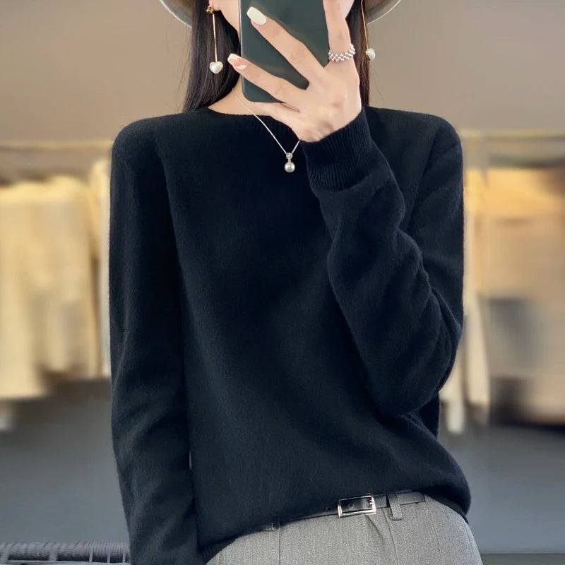 Women's Soft Knit Crew Neck Sweater with Ribbed Trim