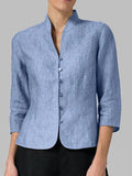 Women's Stand Collar V-Neck Button Blouse with 3/4 Sleeves