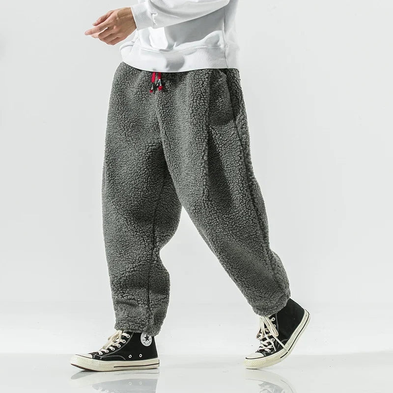 Men's Sherpa Fleece Jogger Pants with Contrast Drawstring
