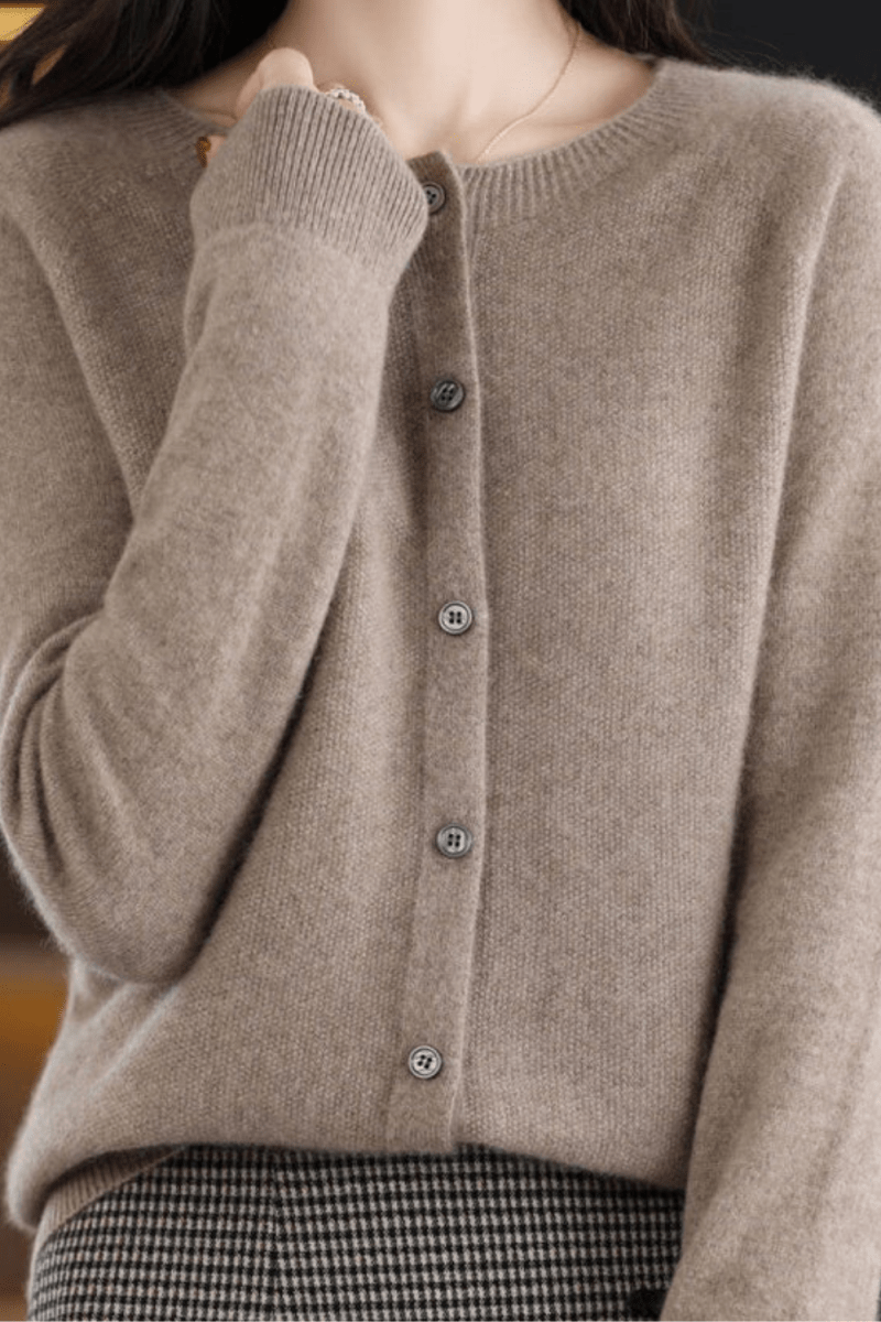 Women's Classic Button-Front Knit Cardigan with Round Neck