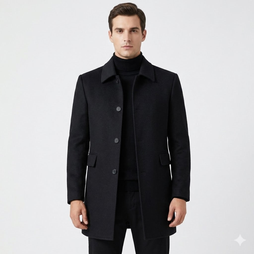 Men's Single-Breasted Overcoat with Flap Pockets