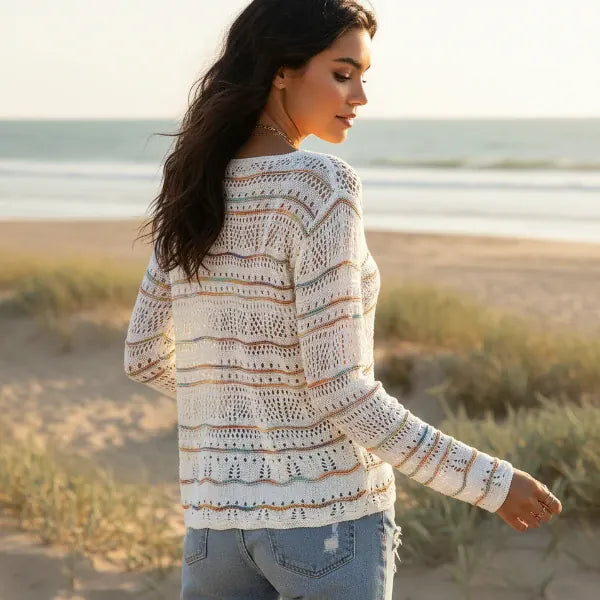 Women’s Pointelle Knit V-Neck Sweater