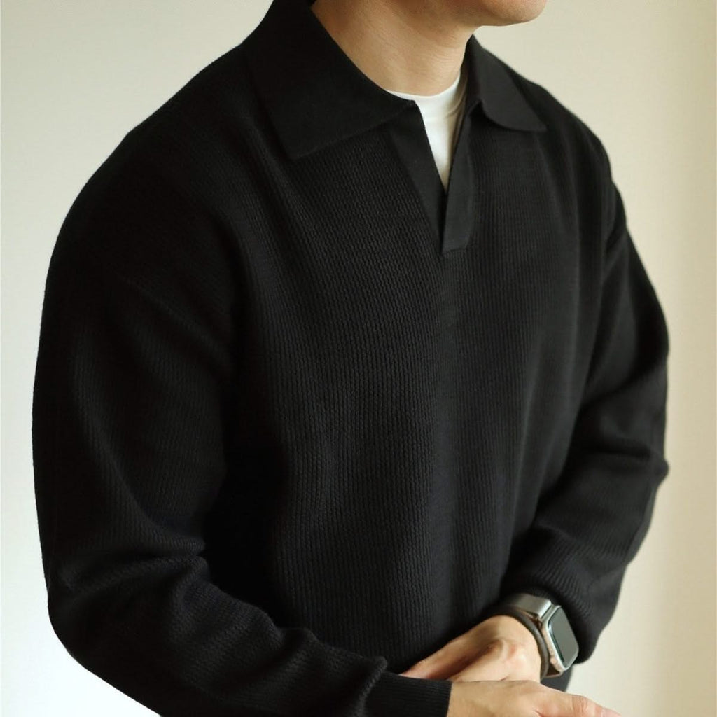 Men's Textured Knit Long Sleeve Polo Sweater