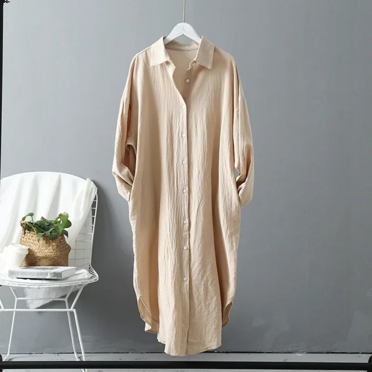 Women's Longline Oversized Button-Down Shirt Dress