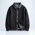 Men's Rib Knit Cardigan Jacket with Denim Trim